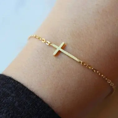 J7 - Gold Sideways Cross Bracelet