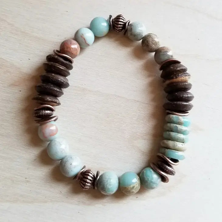 J47 - Aqua Terra and Wood Bracelet 239b