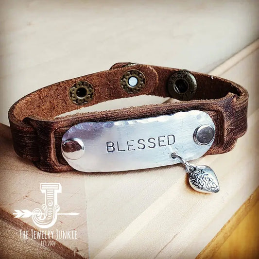 J37 - Blessed Hand Stamped Leather Cuff 003b