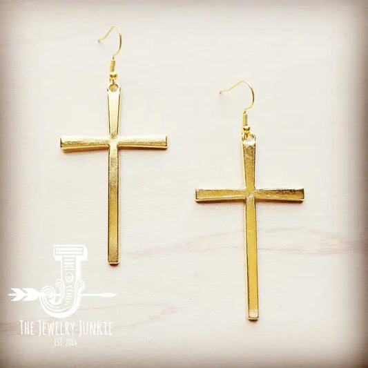 J32 - Gold Color Cross Earrings 211o